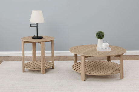 Furniture City Houma - Coaster - Fowler 2-piece Round Coffee and End Table Set Natural - 710288-S2