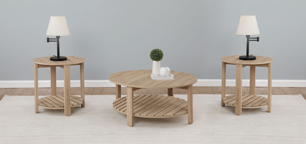 Furniture City Houma - Coaster - Fowler 3-piece Round Coffee and End Table Set Natural - 710288-S3