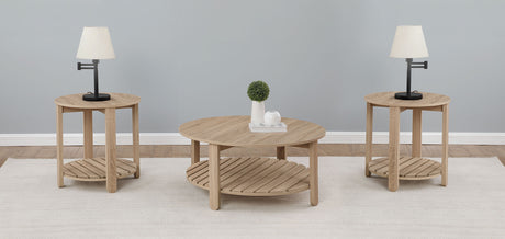 Furniture City Houma - Coaster - Fowler 3-piece Round Coffee and End Table Set Natural - 710288-S3
