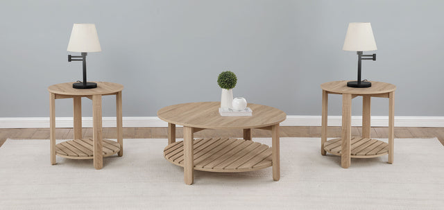 Furniture City Houma - Coaster - Fowler 3-piece Round Coffee and End Table Set Natural - 710288-S3