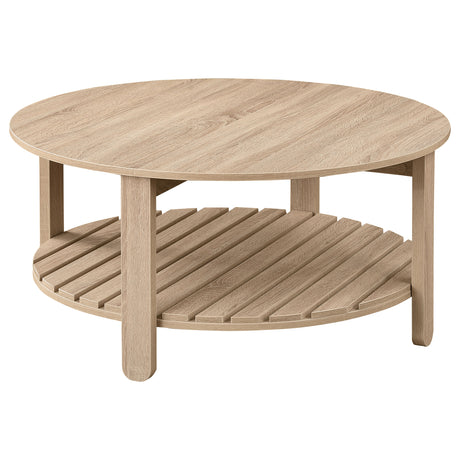 Furniture City Houma - Coaster - Fowler 1-shelf Round Engineered Wood Coffee Table Natural - 710288