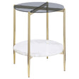 Furniture City Houma - Coaster - Jonelle Round Glass Top End Table White Marble Shelf Gold - 710337