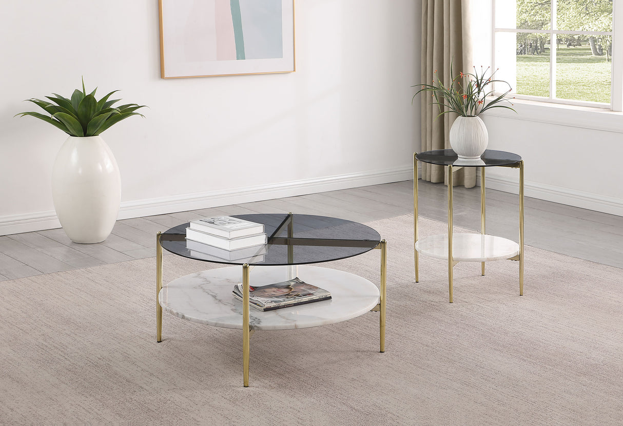 Furniture City Houma - Coaster - Jonelle 2-piece Round Coffee and End Table Set Gold - 710338-S2
