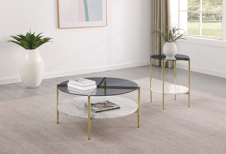 Furniture City Houma - Coaster - Jonelle 2-piece Round Coffee and End Table Set Gold - 710338-S2