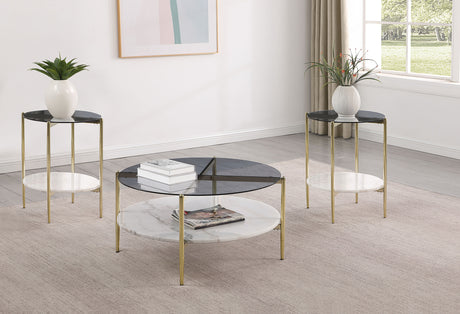 Furniture City Houma - Coaster - Jonelle 3-piece Round Coffee and End Table Set Gold - 710338-S3