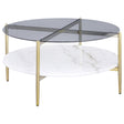 Furniture City Houma - Coaster - Jonelle Round Glass Top Coffee Table White Marble Shelf Gold - 710338