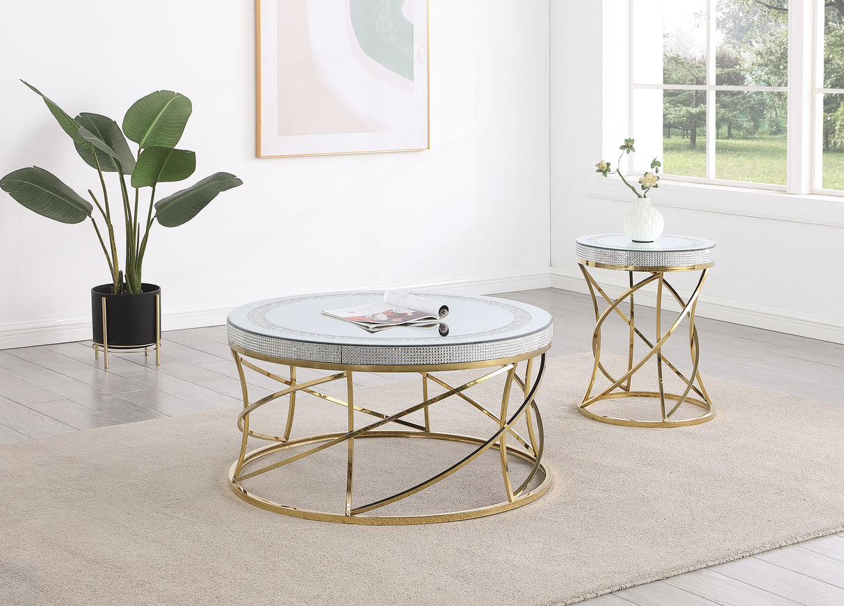 Furniture City Houma - Coaster - Elise 2-piece Round Mirror Top Coffee and End Table Set Gold - 710368-S2