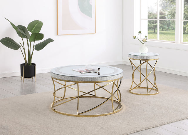 Furniture City Houma - Coaster - Elise 2-piece Round Mirror Top Coffee and End Table Set Gold - 710368-S2