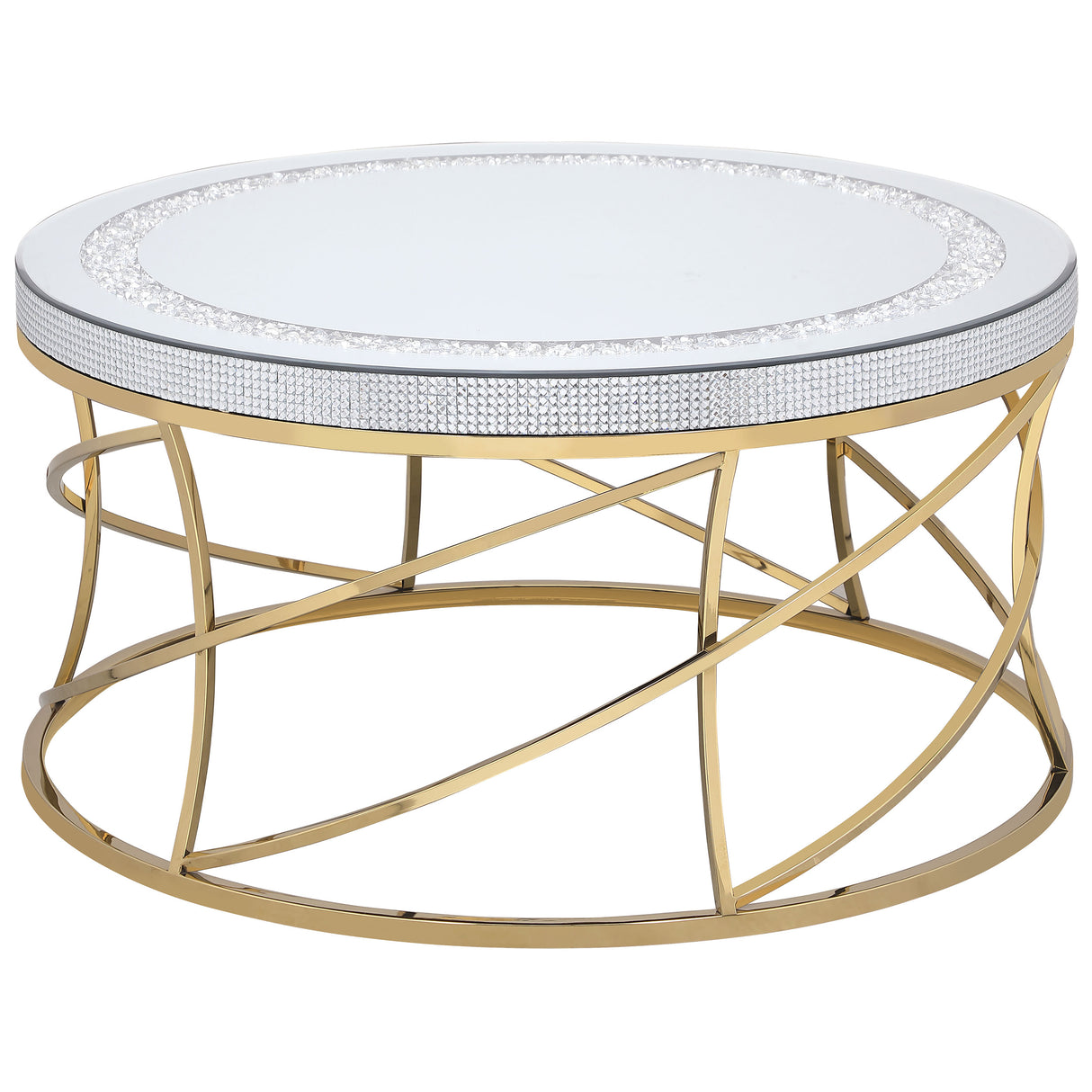 Furniture City Houma - Coaster - Elise Round Mirror Top Stainless Steel Coffee Table Gold - 710368