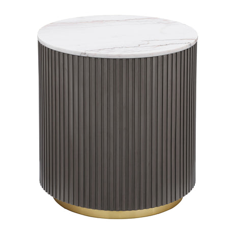 Furniture City Houma - Coaster - Jason Round Marble Top Side End Table White and Charcoal - 710417