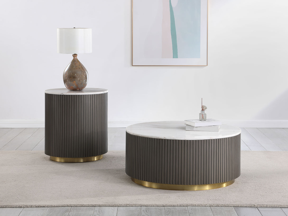 Furniture City Houma - Coaster - Jason 2-piece Round Marble Coffee and End Table Set White - 710418-S2