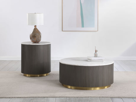 Furniture City Houma - Coaster - Jason 2-piece Round Marble Coffee and End Table Set White - 710418-S2