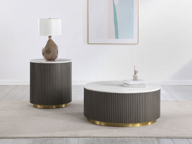Furniture City Houma - Coaster - Jason 2-piece Round Marble Coffee and End Table Set White - 710418-S2