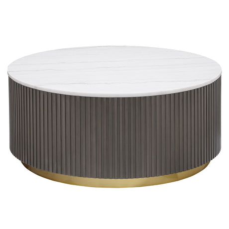 Furniture City Houma - Coaster - Jason Round Marble Top Coffee Table White and Charcoal - 710418