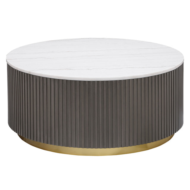 Furniture City Houma - Coaster - Jason Round Marble Top Coffee Table White and Charcoal - 710418
