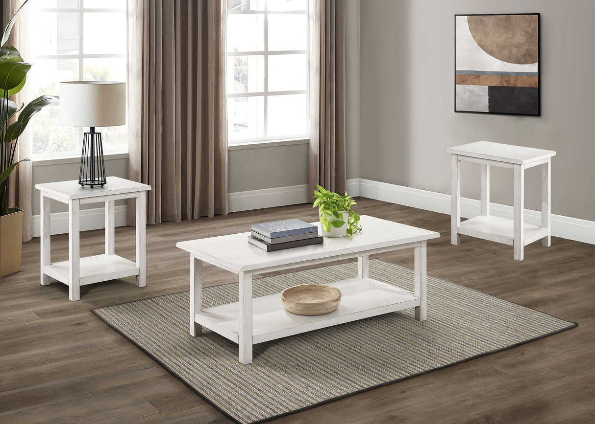 Furniture City Houma - Coaster - Payne 3-piece Coffee and End Table Set Distressed White - 710558-S3A