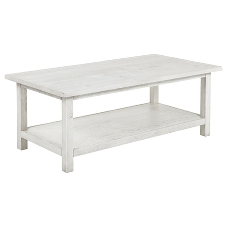 Furniture City Houma - Coaster - Payne Wood Coffee Table with Shelf Distressed White - 710558