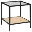 Furniture City Houma - Coaster - Amherst Glass Top Metal with Cane Shelf End Table Black - 710657