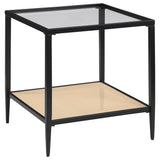 Furniture City Houma - Coaster - Amherst Glass Top Metal with Cane Shelf End Table Black - 710657