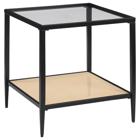 Furniture City Houma - Coaster - Amherst Glass Top Metal with Cane Shelf End Table Black - 710657