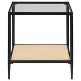 Amherst Glass Top Metal with Cane Shelf End Table Black