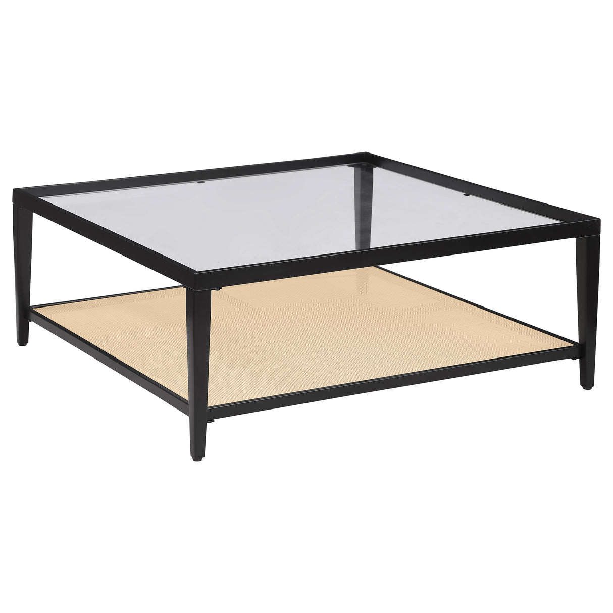 Furniture City Houma - Coaster - Amherst Glass Top Metal with Cane Shelf Coffee Table Black - 710658