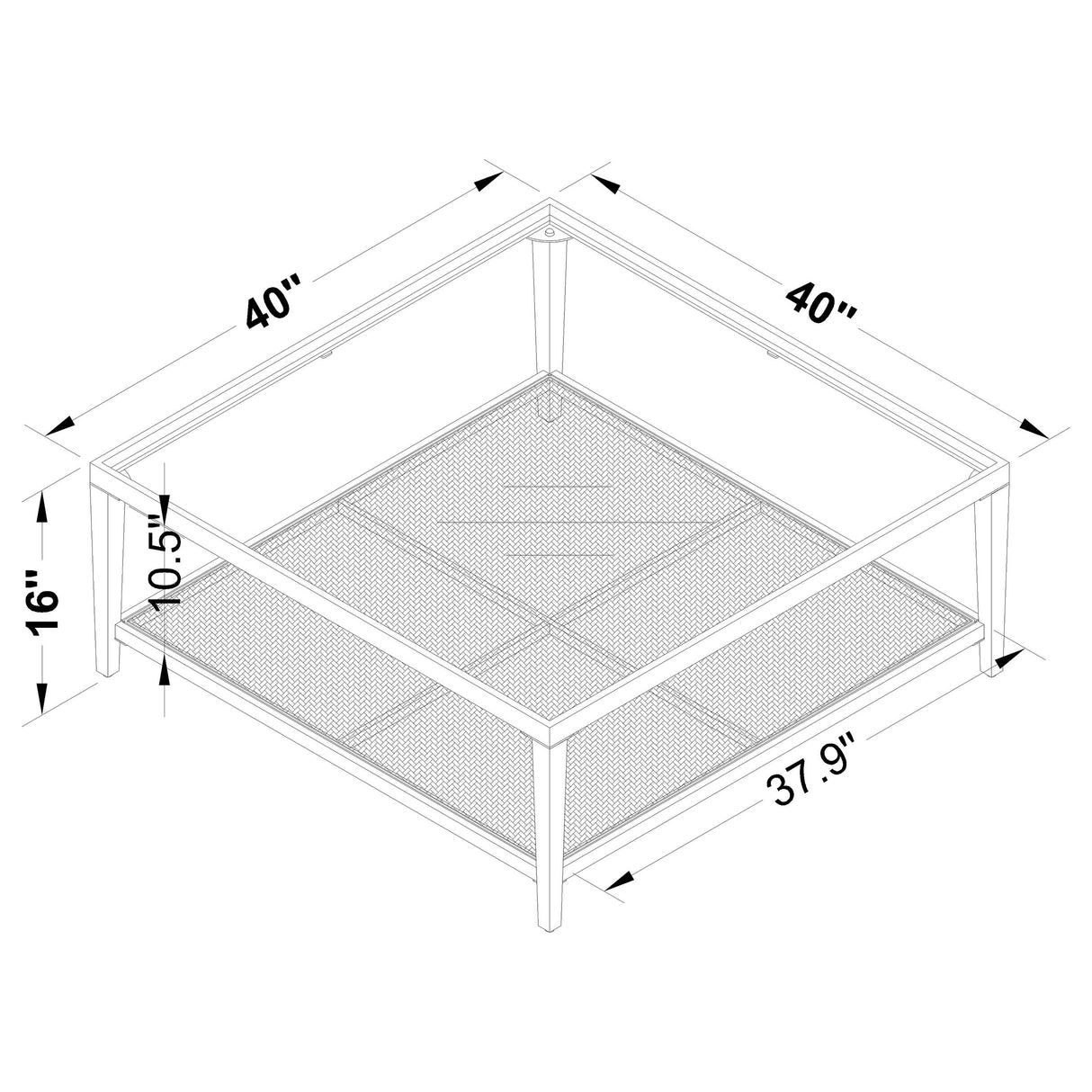 Amherst Glass Top Metal with Cane Shelf Coffee Table Black