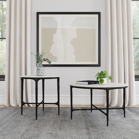 Furniture City Houma - Coaster - Hermas 2-piece Round Marble Coffee and End Table Set White - 710738-S2