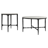 Hermas 2-piece Round Marble Coffee and End Table Set White