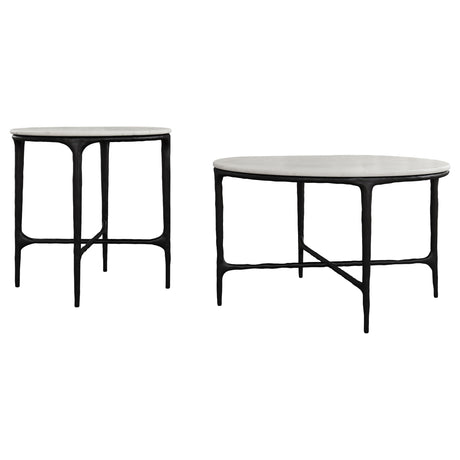 Hermas 2-piece Round Marble Coffee and End Table Set White