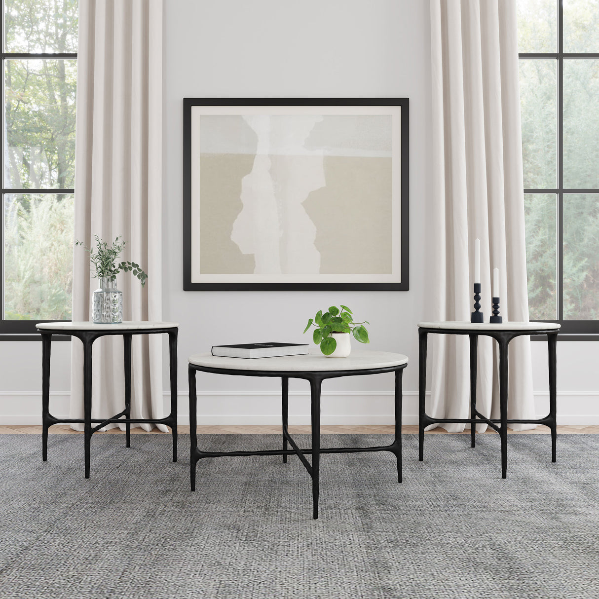 Furniture City Houma - Coaster - Hermas 3-piece Round Marble Coffee and End Table Set White - 710738-S3