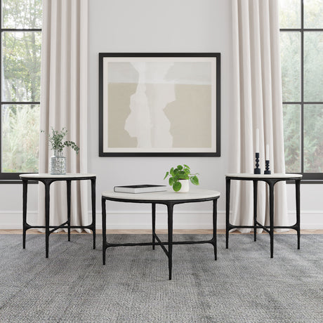 Furniture City Houma - Coaster - Hermas 3-piece Round Marble Coffee and End Table Set White - 710738-S3