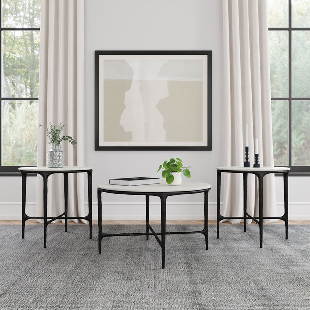 Furniture City Houma - Coaster - Hermas 3-piece Round Marble Coffee and End Table Set White - 710738-S3