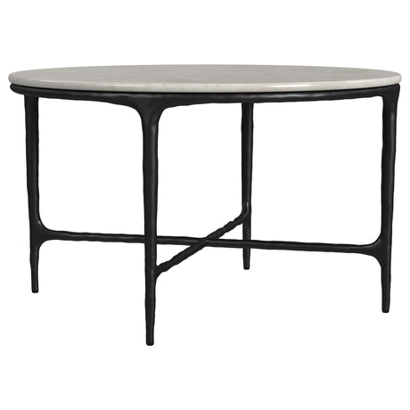 Furniture City Houma - Coaster - Hermas Round Genuine Marble Top Metal Coffee Table White - 710738