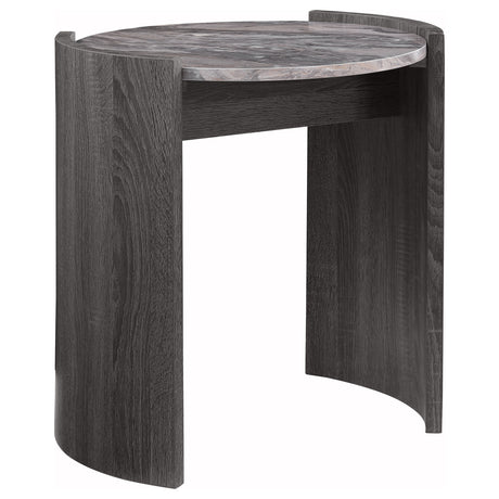 Furniture City Houma - Coaster - Gladstone Round Faux Marble Top End Table Distressed Grey - 710757
