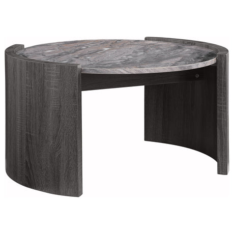 Furniture City Houma - Coaster - Gladstone Round Faux Marble Top Coffee Table Distressed Grey - 710758