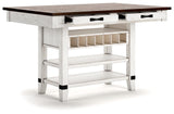 Valebeck - Rect Dining Room Counter Table With Wine Rack - White / Brown
