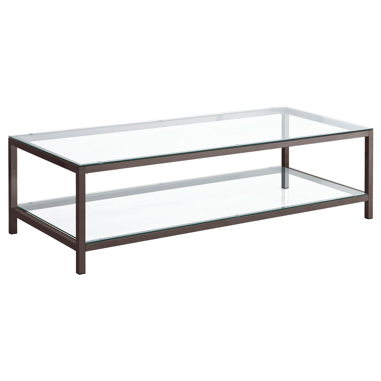 Furniture City Houma - Coaster - Trini 1-shelf Glass Top Coffee Table Black Nickel - 720228