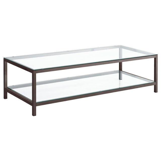 Furniture City Houma - Coaster - Trini 1-shelf Glass Top Coffee Table Black Nickel - 720228