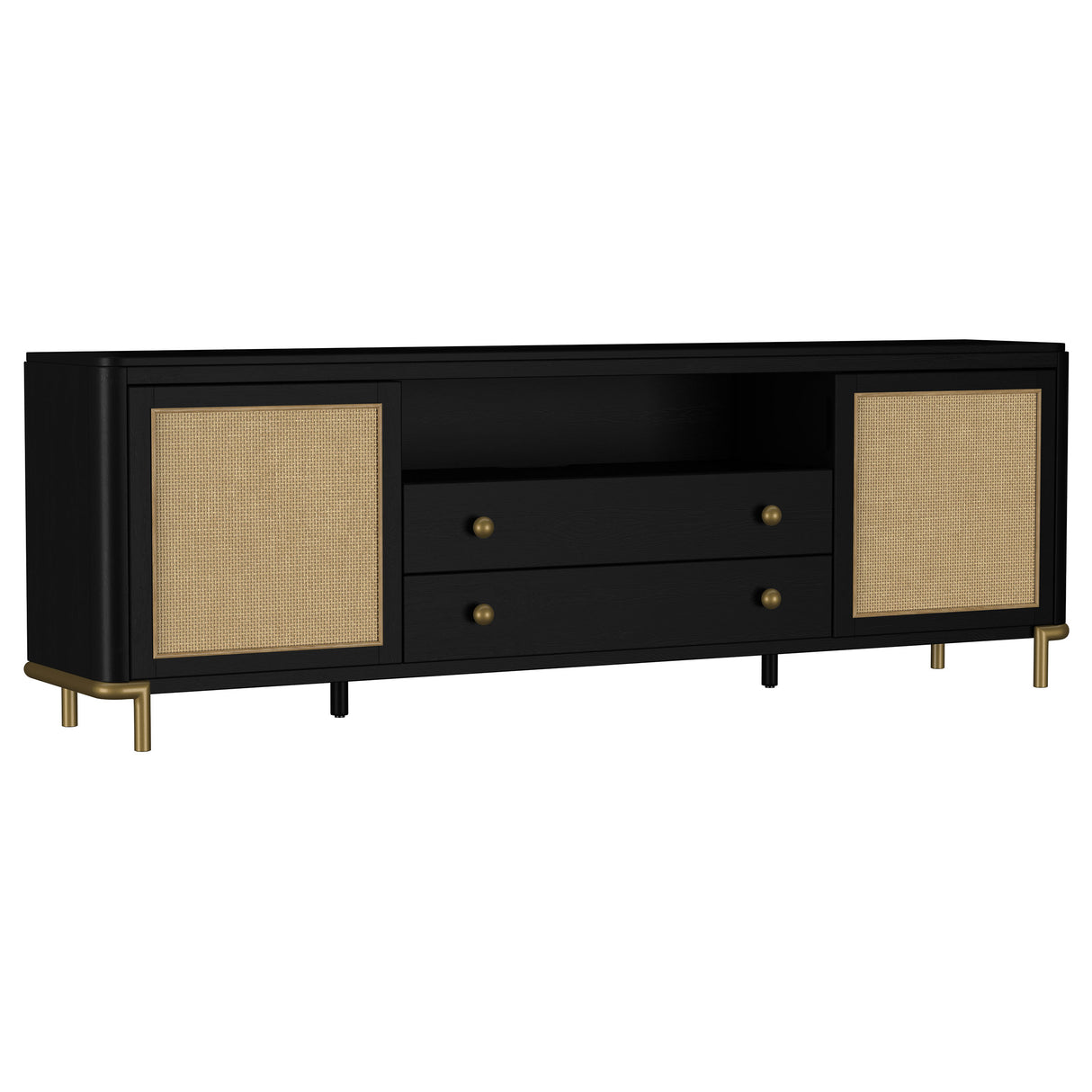 Furniture City Houma - Coaster - Arini Rattan Cane 2-door TV Stand Media Console Black - 720263