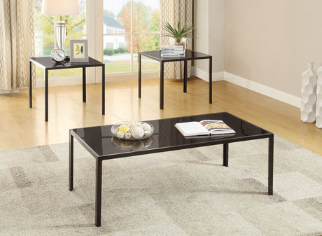 Furniture City Houma - Coaster - Brock Rectangular Glass Top Coffee Table Set Black - 720457