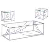 Lille 3-piece Glass Top Coffee End Sofa Table Set Chrome
