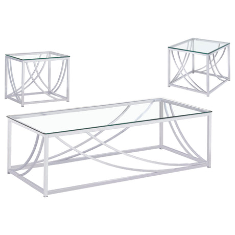 Lille 3-piece Glass Top Coffee End Sofa Table Set Chrome