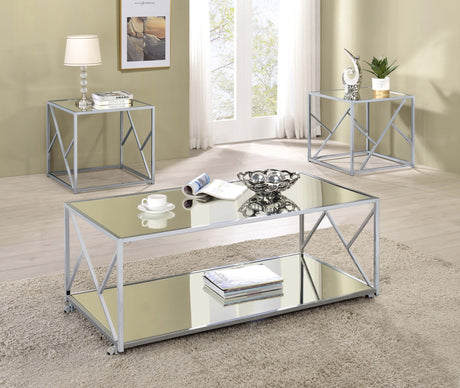 Furniture City Houma - Coaster - Provins 3-piece Coffee and End Table Set Mirror and Chrome - 720794