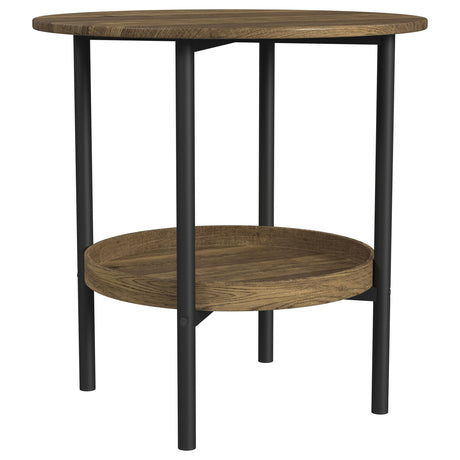 Furniture City Houma - Coaster - Delfin Round Glass Top Side End Table Black and Brown - 721617