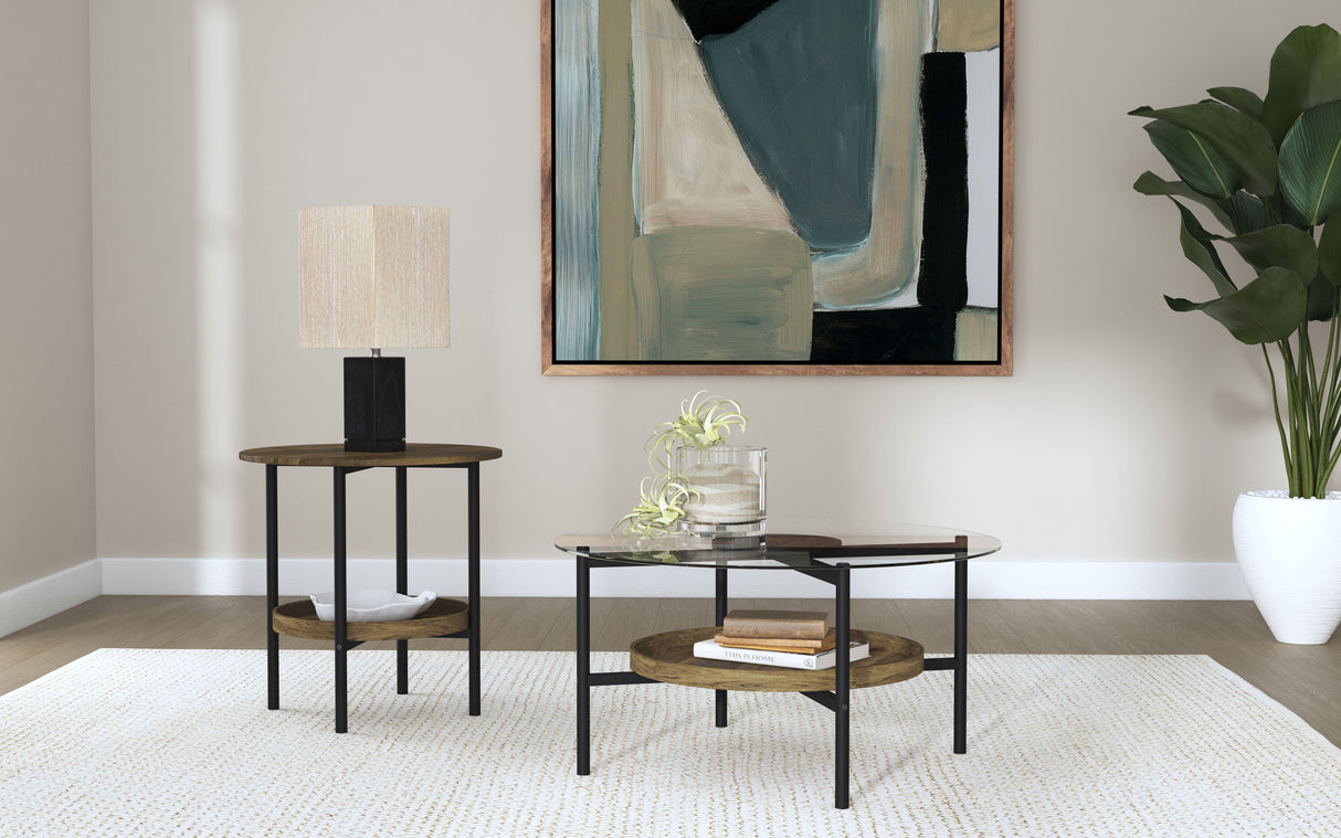 Furniture City Houma - Coaster - Delfin 2-piece Round Coffee and End Table Set Brown - 721618-S2