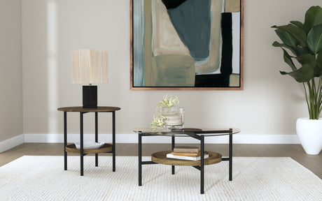 Furniture City Houma - Coaster - Delfin 2-piece Round Coffee and End Table Set Brown - 721618-S2