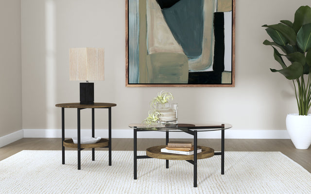 Furniture City Houma - Coaster - Delfin 2-piece Round Coffee and End Table Set Brown - 721618-S2