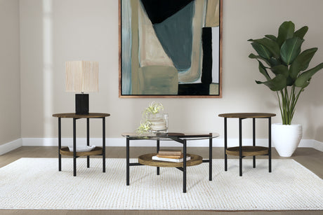 Furniture City Houma - Coaster - Delfin 3-piece Round Coffee and End Table Set Brown - 721618-S3
