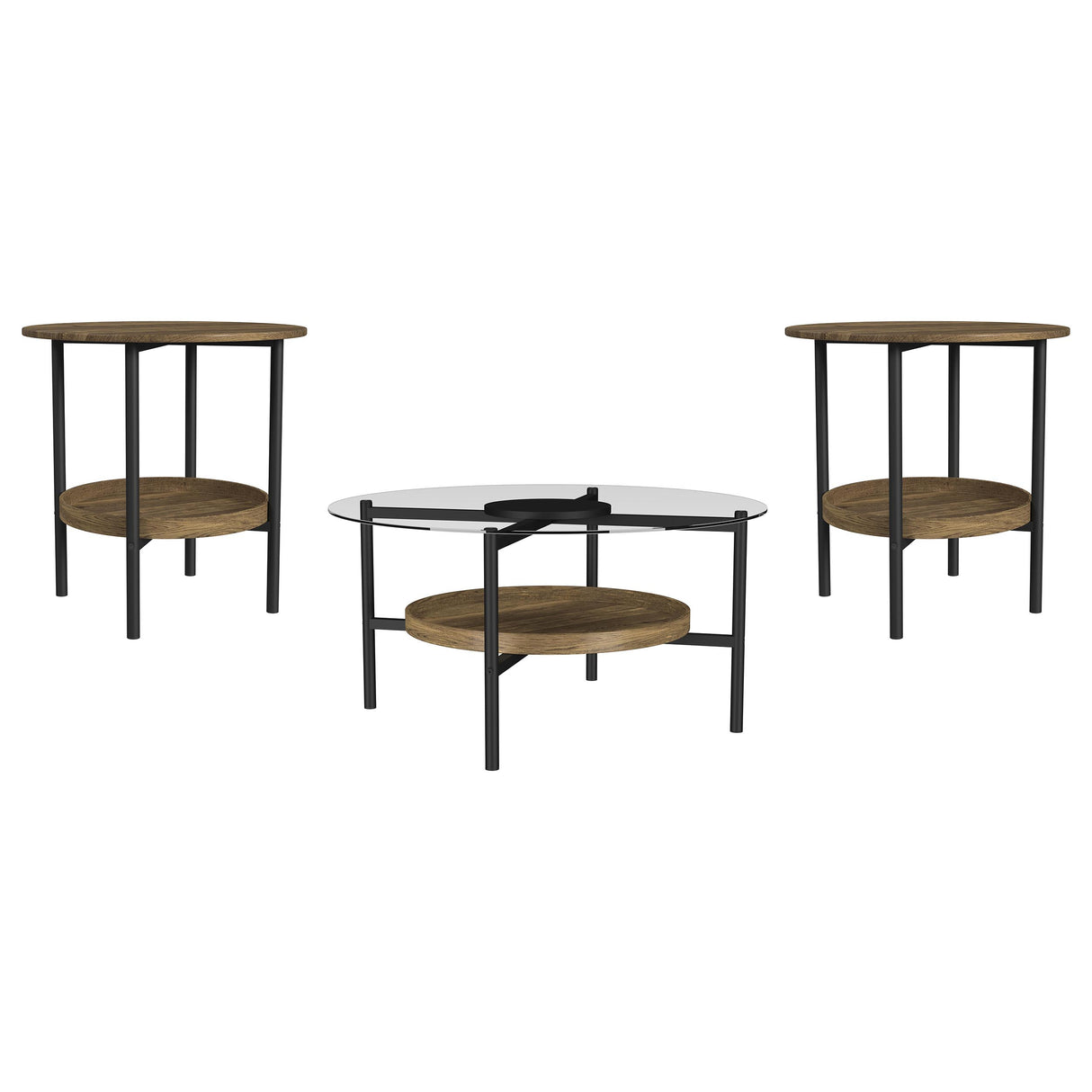 Delfin 3-piece Round Coffee and End Table Set Brown